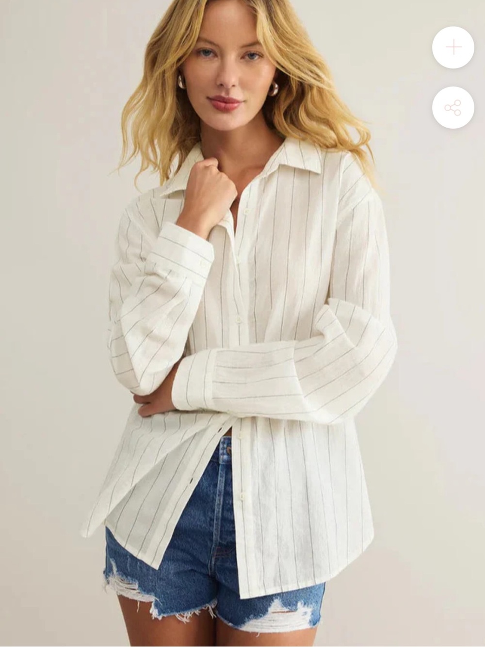 Evereve White Pinstripe Button-Up Blouse